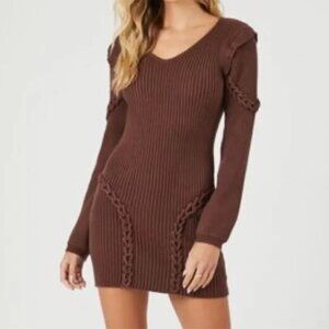 Brown Knit Mini Sweater Dress, XL